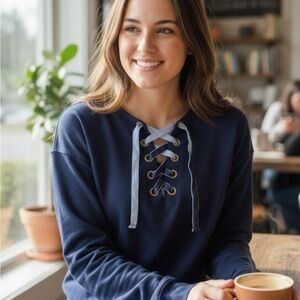 True Craft Navy Lace-Up Sweatshirt